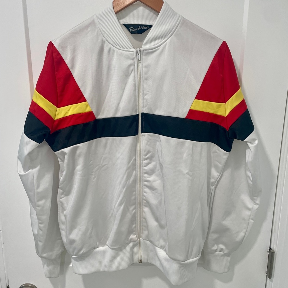 VTG 1980s Rene de France Track Jacket German Colorway White Red Yellow Black (L)